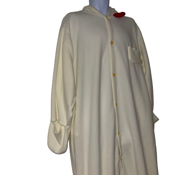 Fleece Chicken Rooster Unionsuit Costume Mens M Cream Halloween Hooded Oversized - Picture 3 of 10